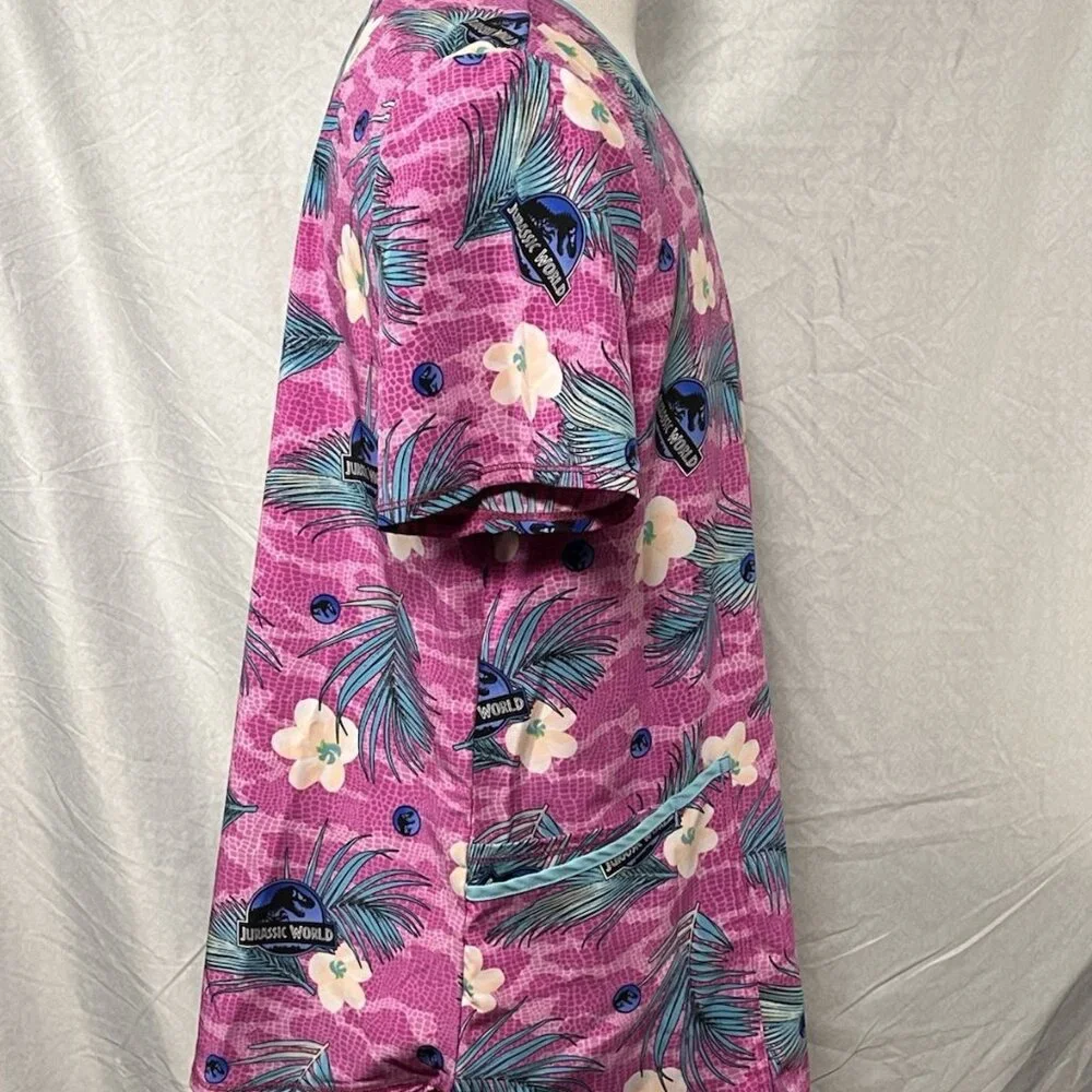 Jurassic World Nurse Scrub Top Men’s XL Tropical Palm Print Medical - Picture 2 of 14